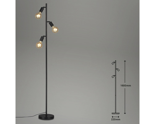 Černá stojací lampa se třemi světly a rozměry