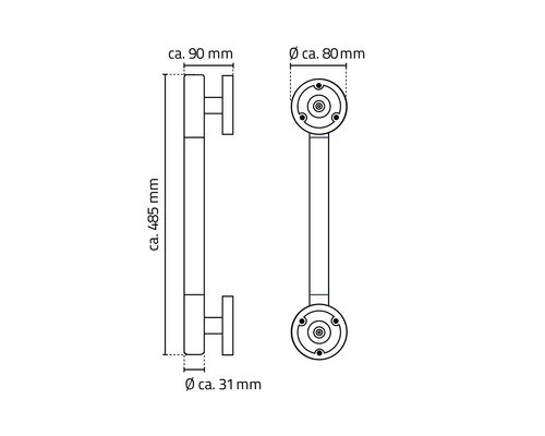 Technický výkres kliky dveří s rozměry