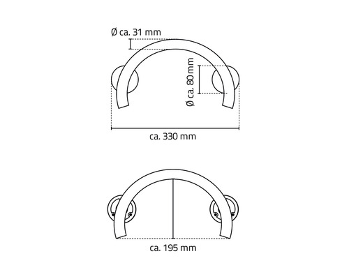 Technický nákres držáku na ručníky s rozměry