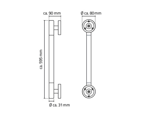 Technický nákres madla s rozměry