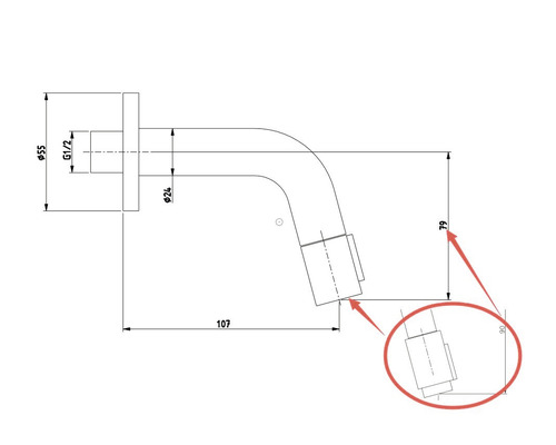 Technický nákres vodovodní baterie s rozměry