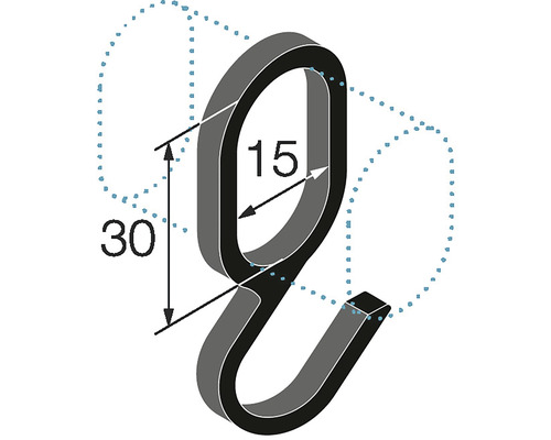 Kovový hák o rozměrech 30 krát 15