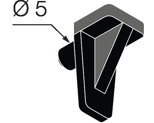 Schéma podpěry police o průměru 5 milimetrů.