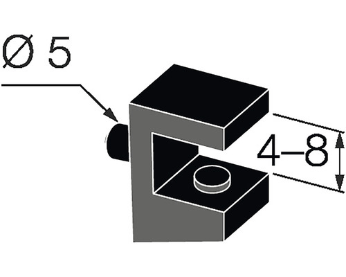 Technický výkres nábytkového konektoru o rozměrech 5 mm v průměru a 4 až 8 mm na výšku