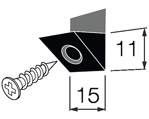 Ilustrace rohového konektoru se šroubem a rozměry