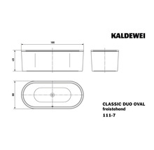 Kaldewei Classic Duo Oval volně stojící vana rozměrový nákres