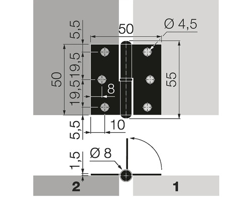 Technický výkres závěsu s rozměry