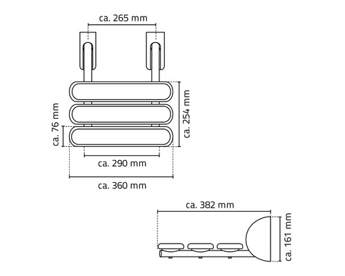 Technický nákres koupelnového radiátoru s rozměry