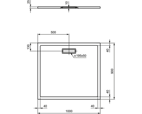 Technický výkres sprchové vaničky s rozměry