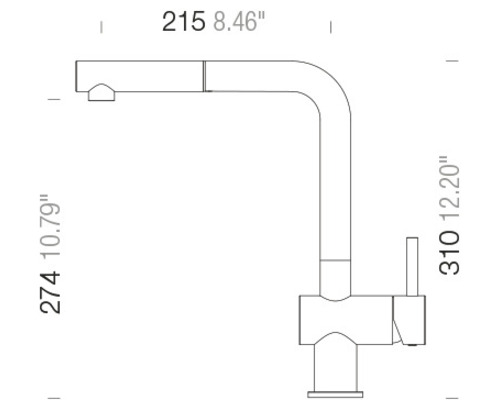 Technický nákres kuchyňské baterie s rozměry