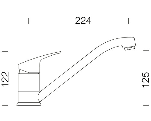 Nákres kuchyňské baterie s rozměry