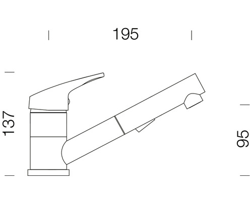 Technický výkres kuchyňské baterie s výsuvnou sprchou a rozměry