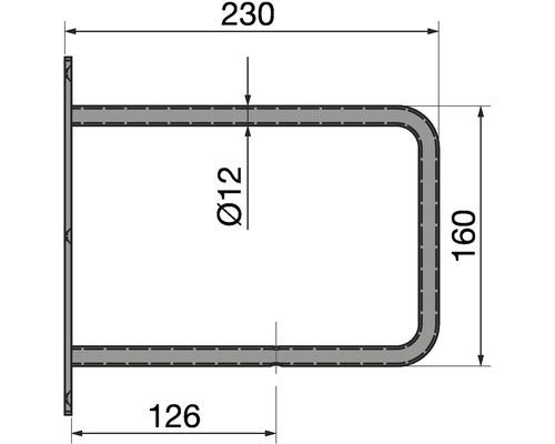 Technický výkres madla s rozměry