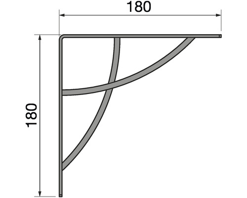 Technický výkres nosníku nástěnné police o rozměrech 180 krát 180 milimetrů