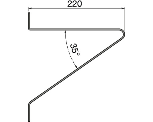 Technický výkres kovového profilu o délce 220 milimetrů a úhlu 35 stupňů