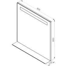 Technický nákres zrcadla o rozměrech 800 x 800 x 150 milimetrů