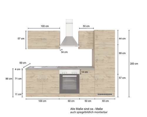 Kuchyňská linka s rozměry
