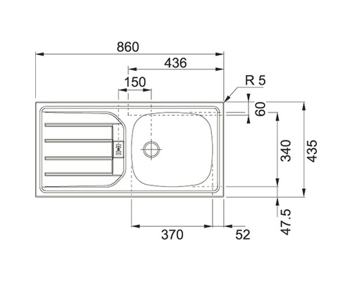 Nákres dřezu s rozměry