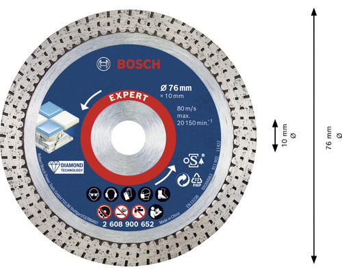 Diamantový řezný kotouč Bosch Expert o průměru 76 milimetrů