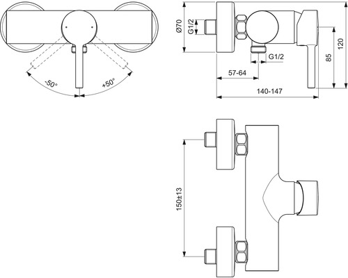 Technický výkres armatury s rozměry