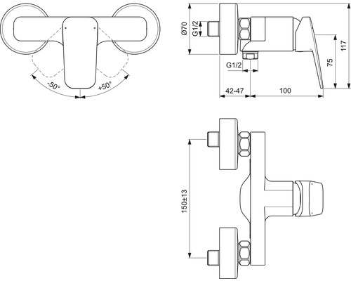 Technický výkres armatury s rozměry