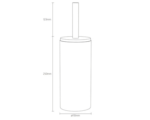 Technický výkres WC sady o rozměrech 250 mm výšky a 110 mm průměru.