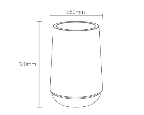 Technický výkres svítidla o rozměrech 120 mm na výšku a 80 mm v průměru.