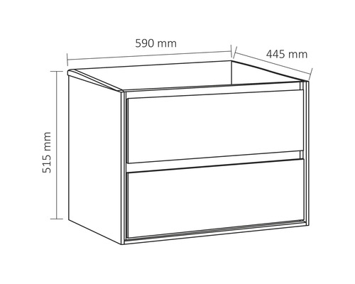 Technický nákres skříňky pod umyvadlo s rozměry
