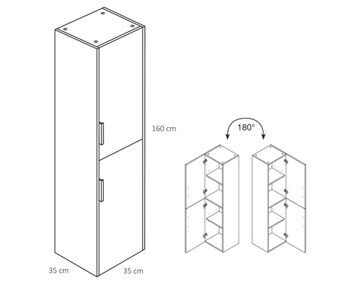 Skříň se dvěma dvířky, výška 160 cm, hloubka 35 cm