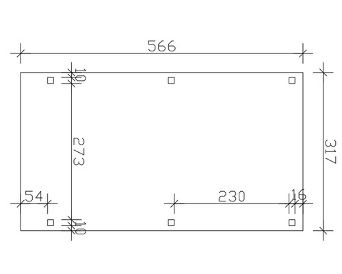 Technický výkres desky s rozměry: délka 566, šířka 317