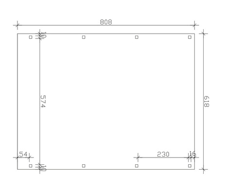 Technický nákres s rozměry obdélníkového objektu