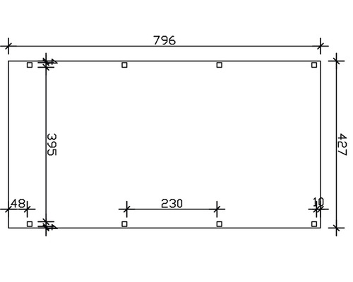 Technický nákres s rozměry výrobku: 796, 427, 395, 230, 48 a 10.