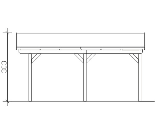 Nákres zahradního domku o výšce 303 centimetrů