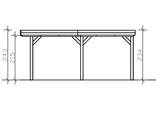 Technický nákres karportu s výškovými údaji
