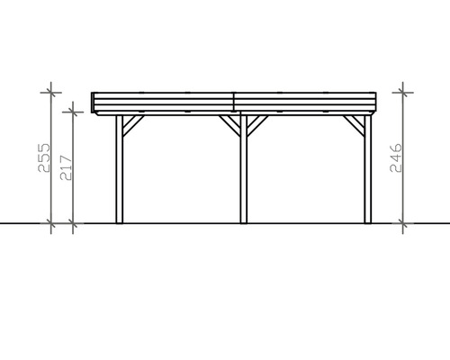 Technický nákres přístřešku pro auto s rozměry