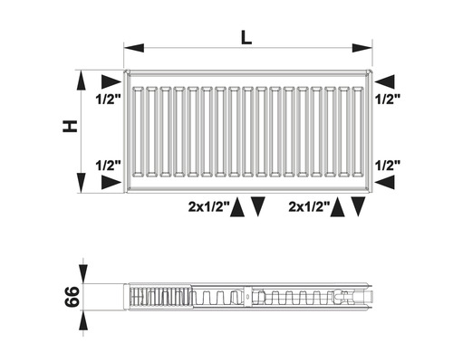 Rozměrové zobrazení radiátoru