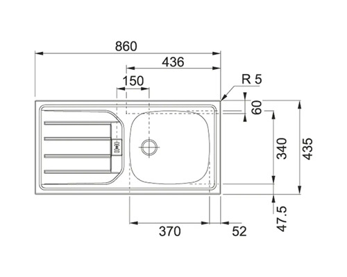 Výkres dřezu s rozměry