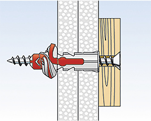 Ilustrace upevnění hmoždinky do dutých stěn ve zdi