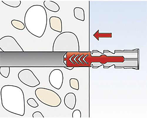 Ilustrace montáže hmoždinky ve zdi