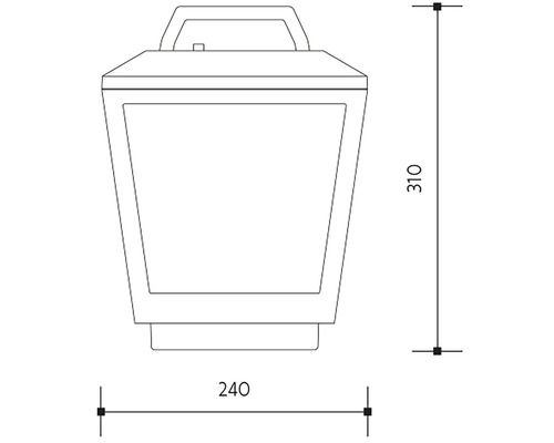 Technický výkres venkovního svítidla o rozměrech 240 krát 310 milimetrů.