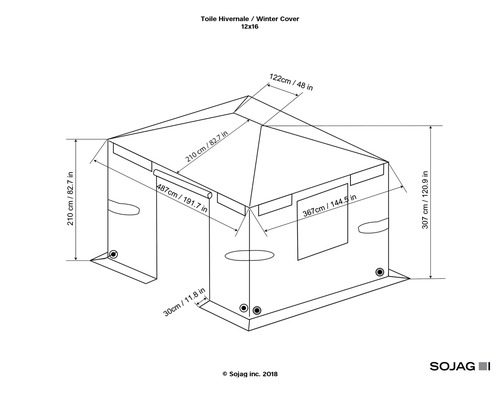Technický nákres zimního krytu s rozměry