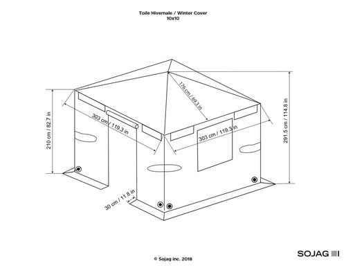 Technický výkres zimního krytu s rozměry.