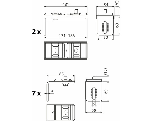Technický výkres s rozměry pro nábytkové kování