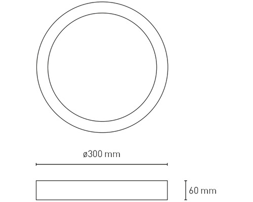 Technický nákres kulatého stropního svítidla o průměru 300 mm a výšce 60 mm.