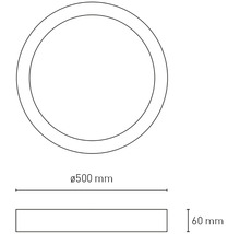 Technický výkres kulatého stropního svítidla o průměru 500 milimetrů a výšce 60 milimetrů.