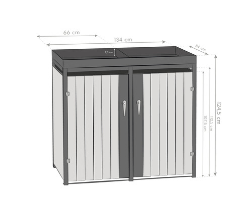 Obrázek domu na popelnice s rozměry.