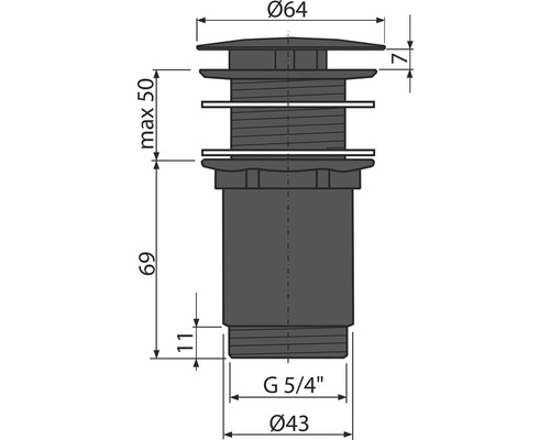 Technický nákres výpustného ventilu s rozměry.