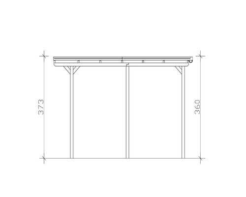 Technický nákres dřevěného přístřešku pro auto s rozměry