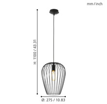 Závěsná lampa s drátěným stínidlem a rozměry