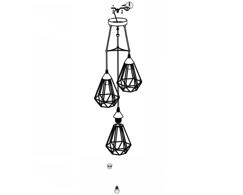 Závěsné svítidlo se třemi stínidly v geometrickém designu